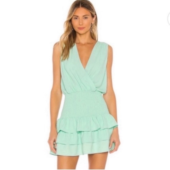 AMANDA UPRICHARD Chantal Mini Elastic Waist Dress in Seamist Size Large - Picture 1 of 11